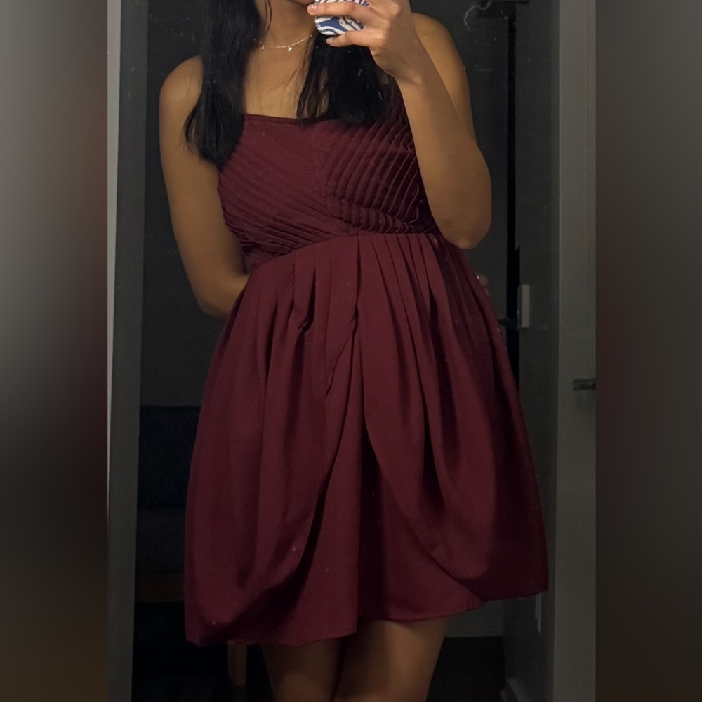 Red Pleated Mini Sundress with Sweetheart Neckline